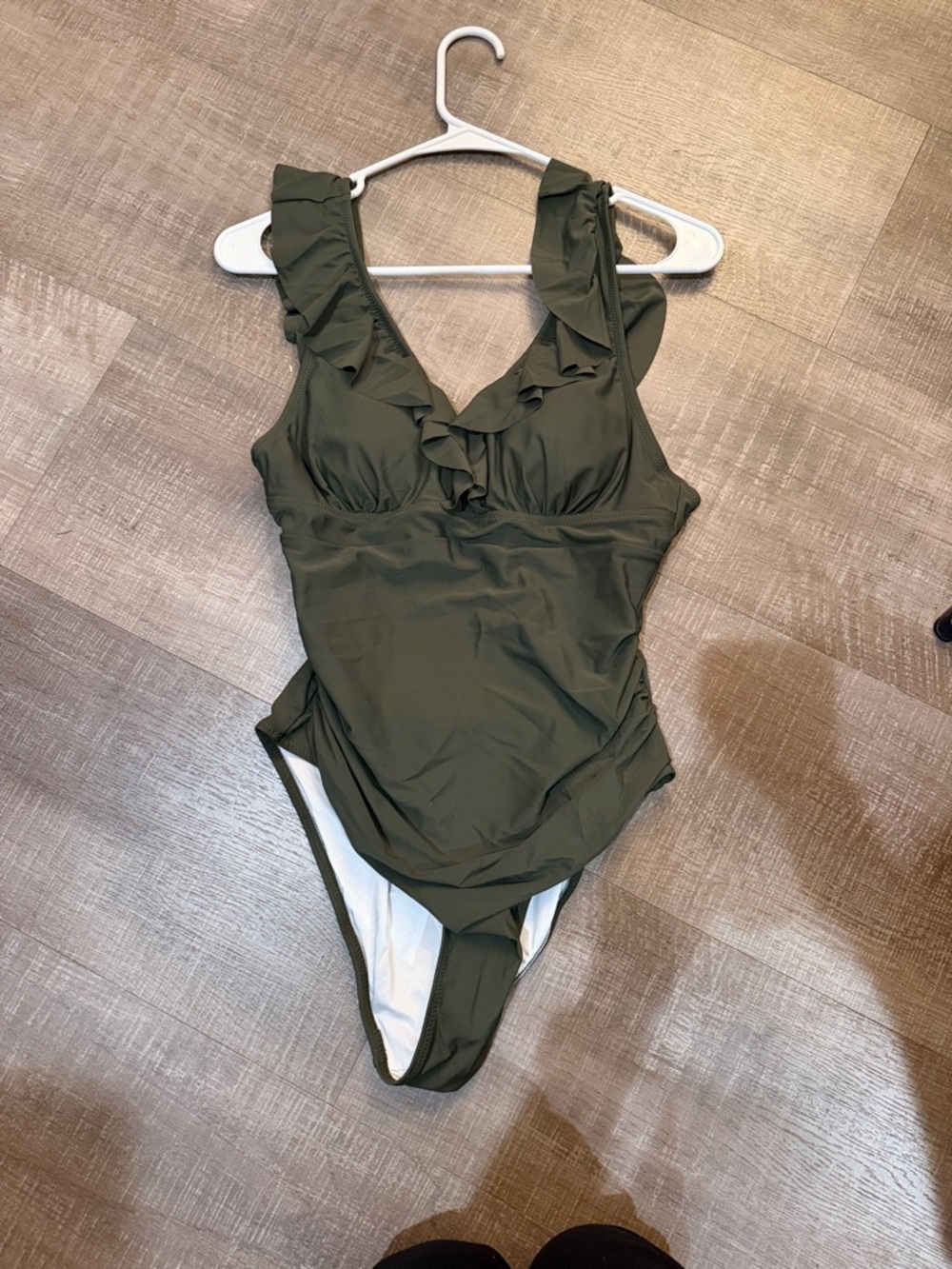 Ruffle V-Neck One-Piece Swimsuit - Olive